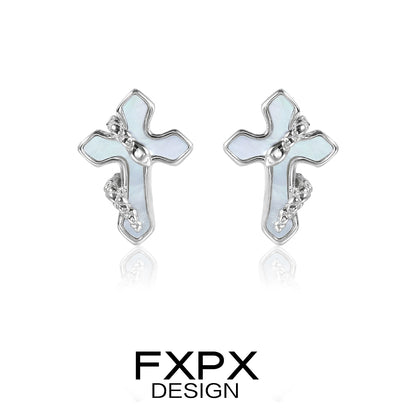 FXPX snake wrap cross earrings featuring intricate design and glossy finish for stylish accessorizing
