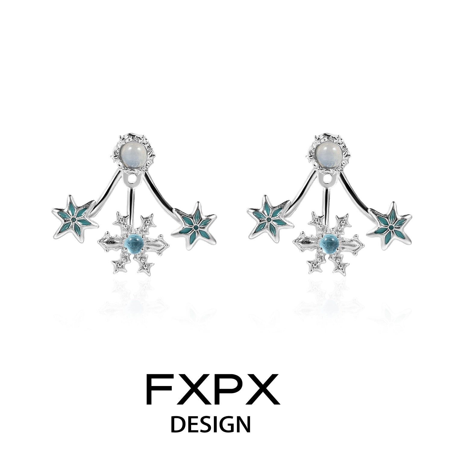 FXPX snowflake agate stud earrings with star and gemstone detailing for a stylish accessory