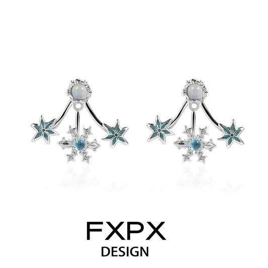 FXPX snowflake agate stud earrings with star and gemstone detailing for a stylish accessory