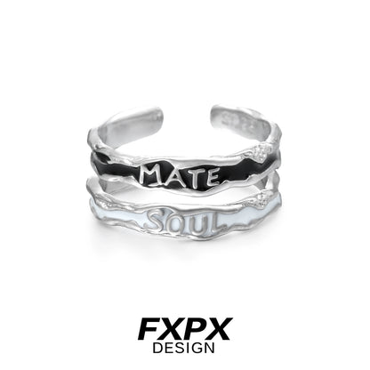 FXPX soulmate engraved ring in silver featuring 'Soul' and 'Mate' designs for a unique accessory