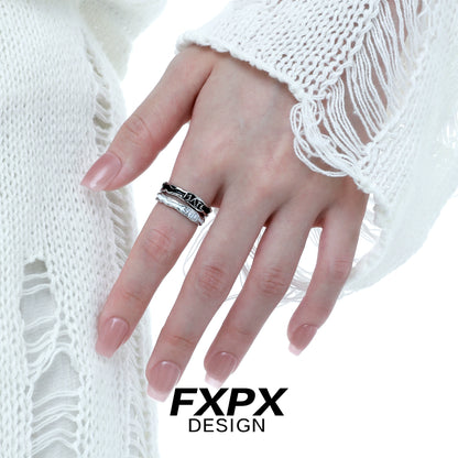 FXPX soulmate engraved ring shown on a woman's hand, featuring a stylish and meaningful design