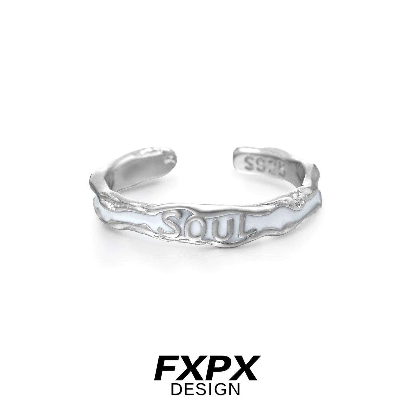 FXPX soulmate engraved ring with a sleek design featuring the word Soul
