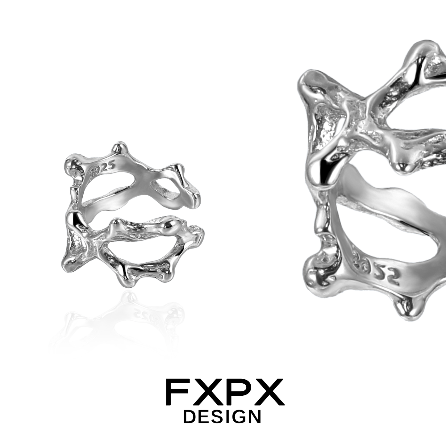 FXPX special shaped silver ear cuff designed with a unique organic pattern for trendy style
