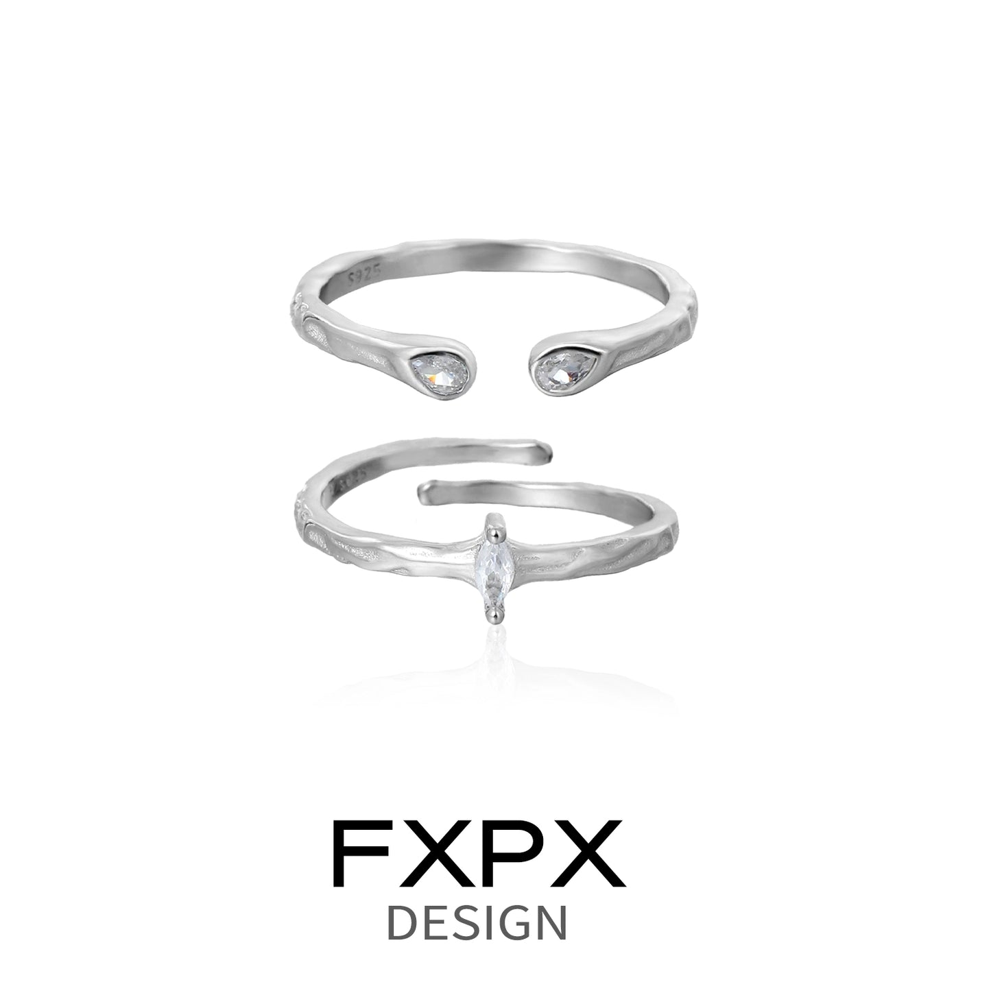 FXPX star gaze couple rings in silver featuring sparkling accents for a romantic touch