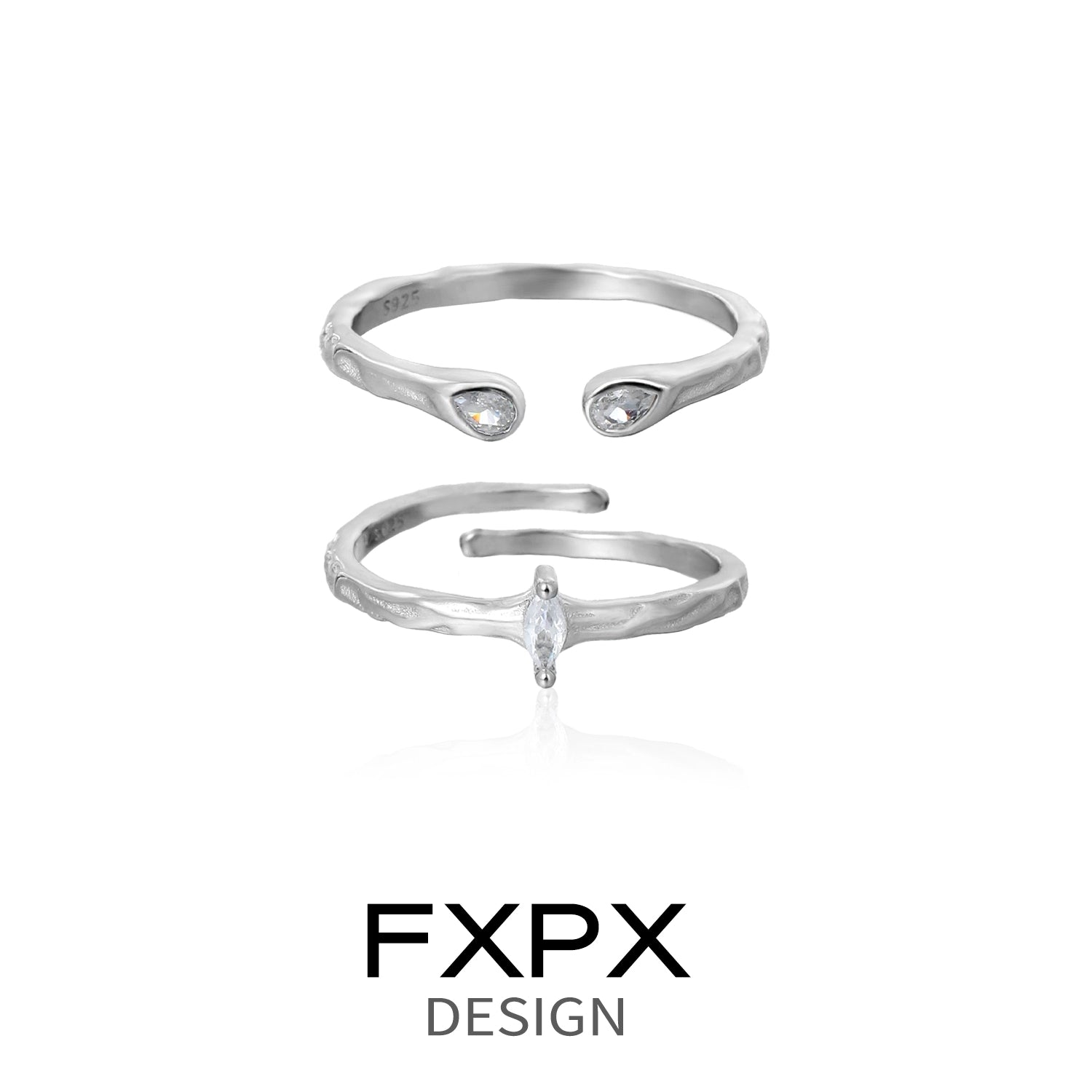 FXPX star gaze couple rings in silver featuring sparkling accents for a romantic touch