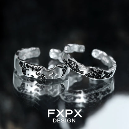 FXPX star puzzle couple rings in silver with unique textured design for romantic partners