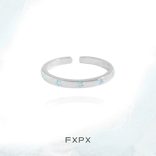 FXPX Silver Star Ring for Women with Blue Star Accents for a Stylish Look