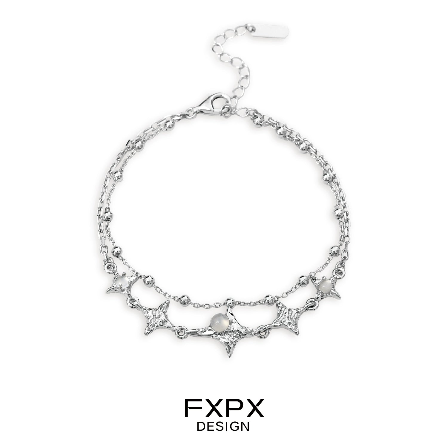 FXPX star silver bracelet featuring star and pearl accents for elegant style