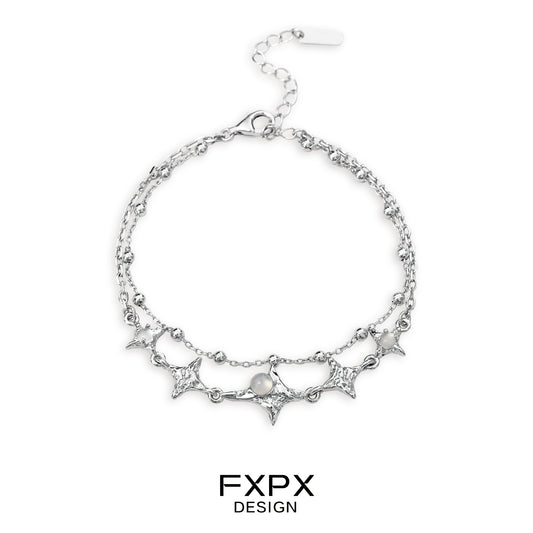 FXPX star silver bracelet featuring star and pearl accents for elegant style