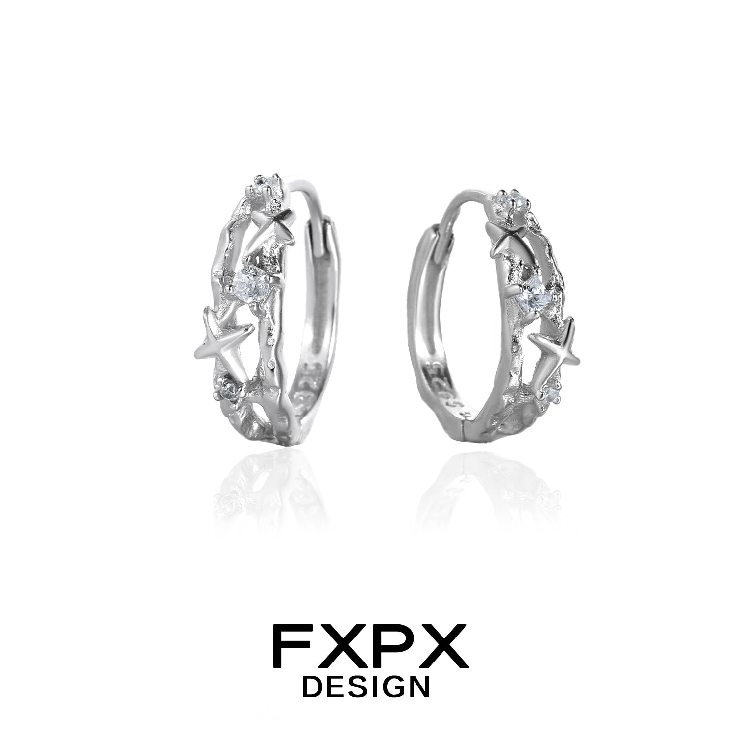 FXPX star silver earrings featuring a sleek design with sparkling gemstones