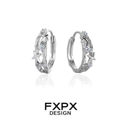 FXPX star silver earrings with sparkling accents for a stylish look