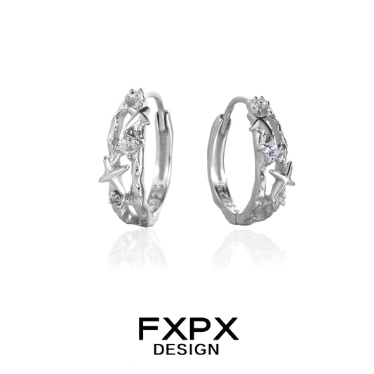 FXPX star silver earrings with sparkling accents for a stylish look