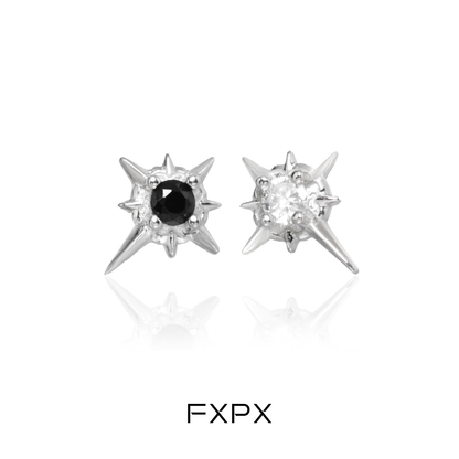 FXPX star stud earrings with a black and clear gemstone design for a modern look