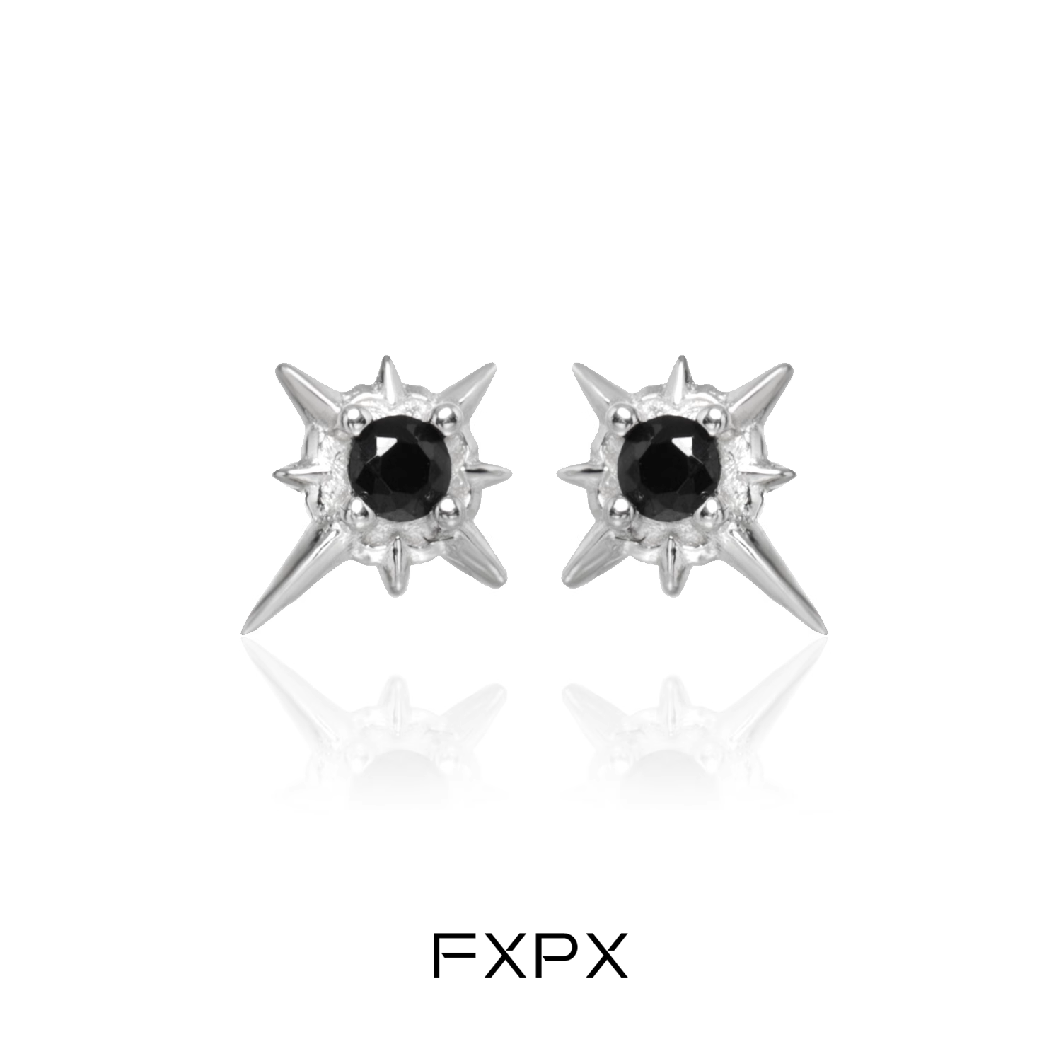 FXPX star stud earrings featuring sharp design and black gemstone center for a bold look