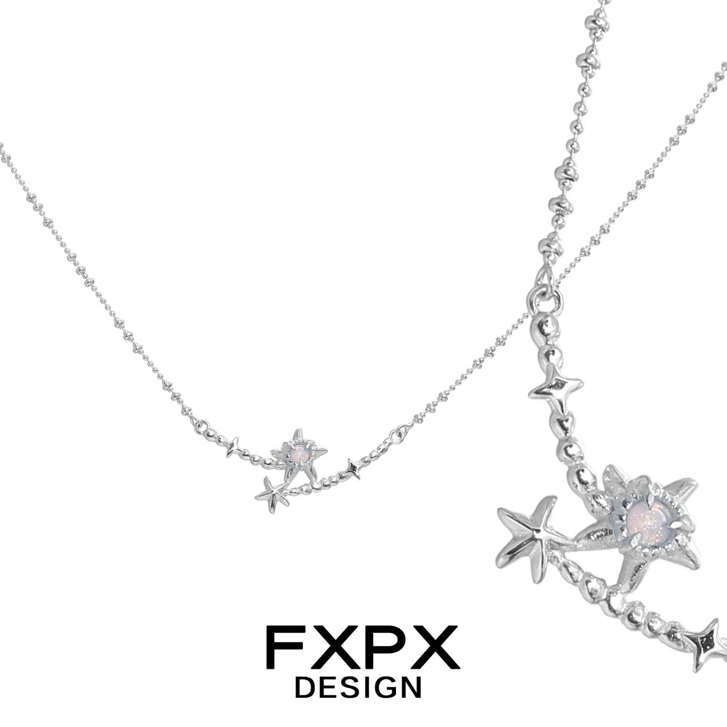FXPX starfish necklace in silver featuring multiple starfish charms for a trendy ocean-inspired look