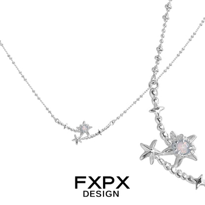 FXPX starfish necklace in silver featuring multiple starfish charms for a trendy ocean-inspired look