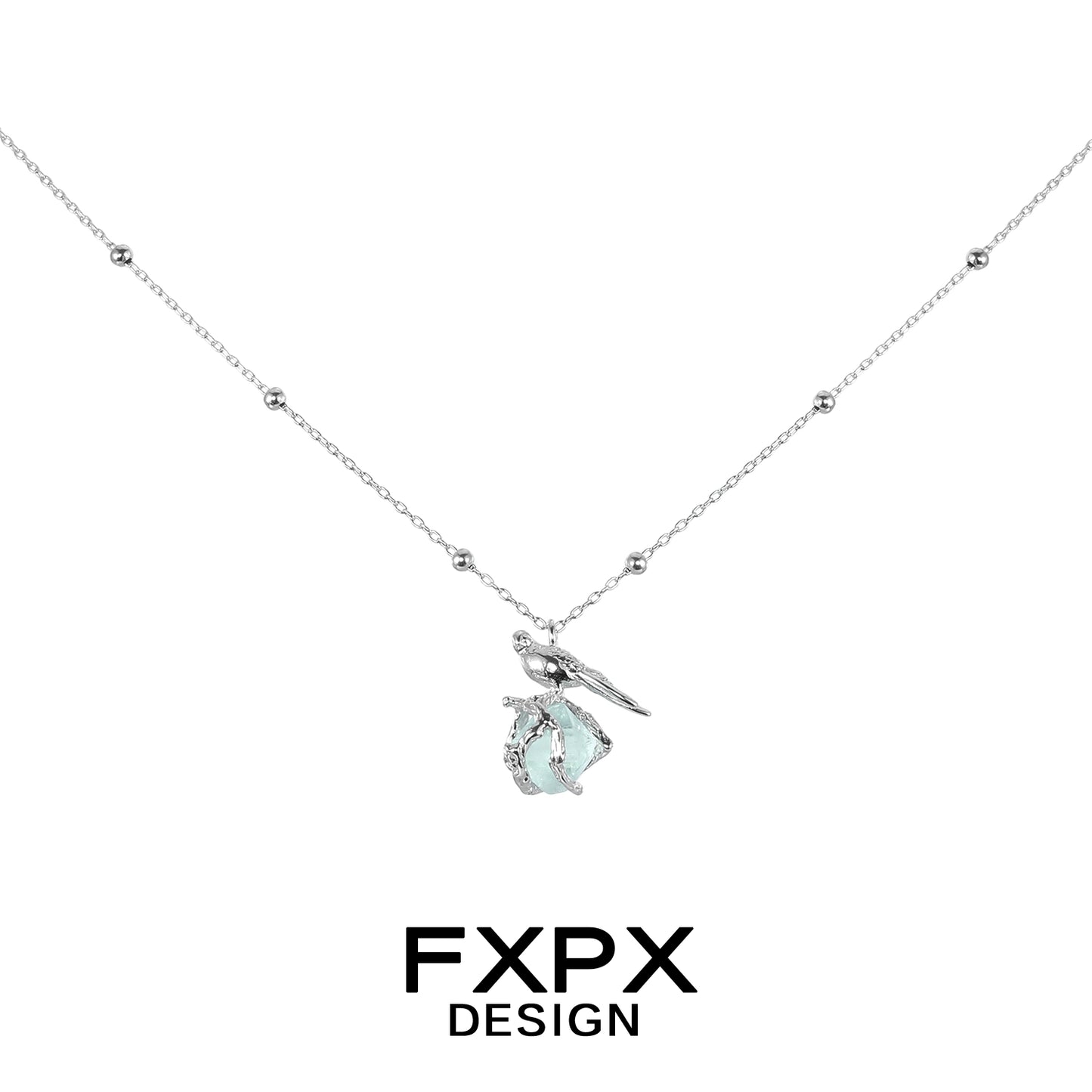 Swallow fluorite silver necklace by FXPX featuring a delicate bird charm and elegant design