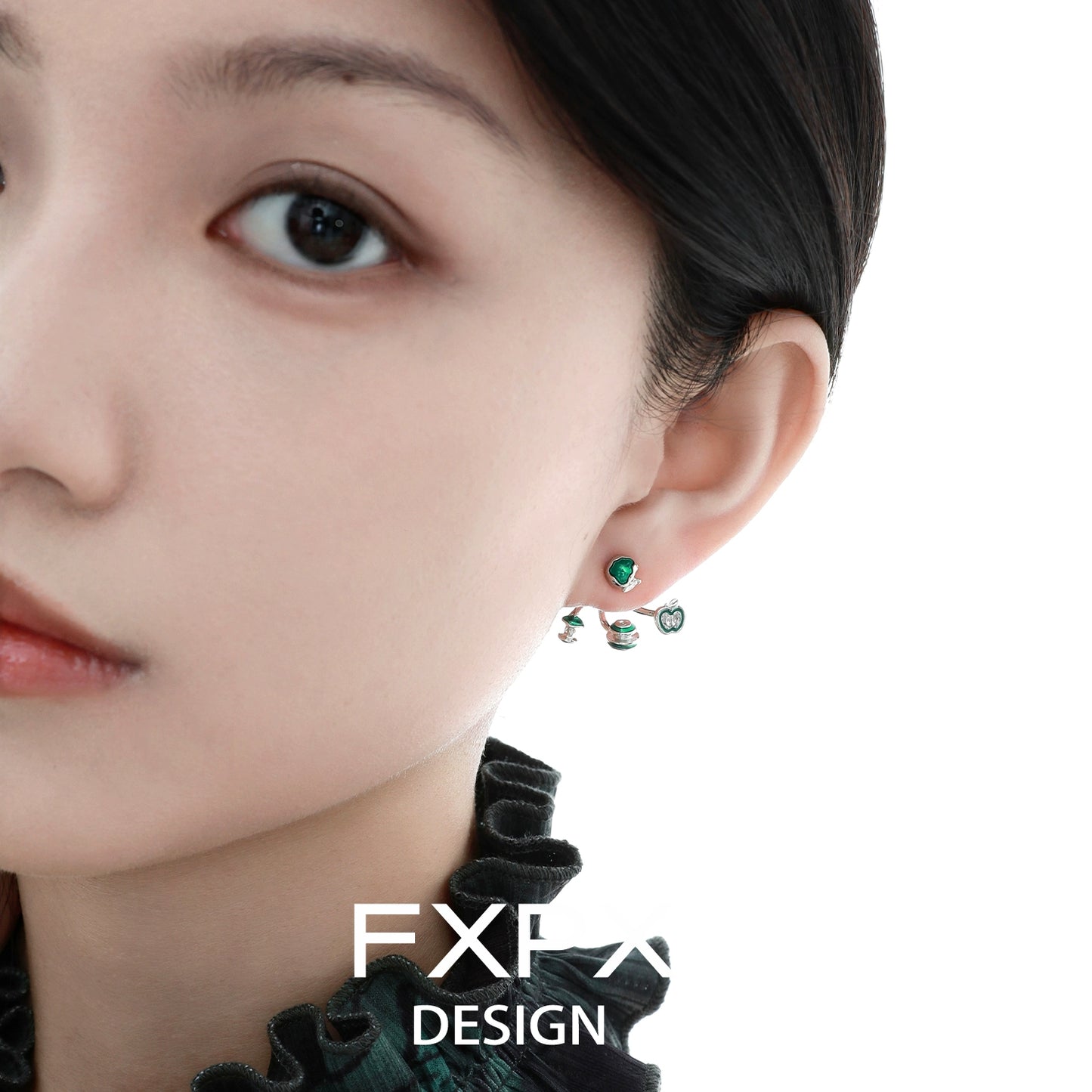 Elegant FXPX sweet apple silver earrings showcasing a unique design and stylish appeal