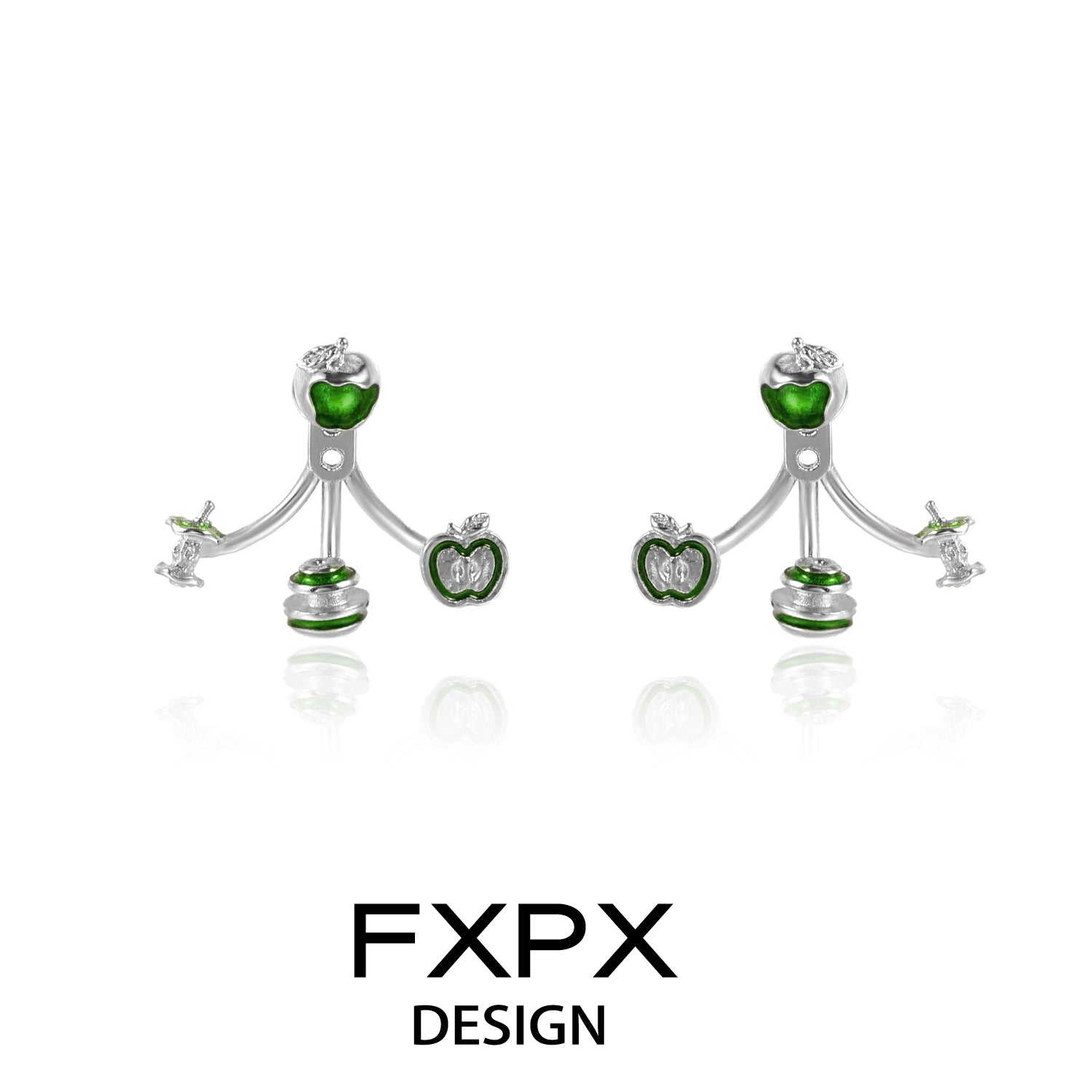 Sweet apple silver earrings with green apple charms and sparkling accents by FXPX