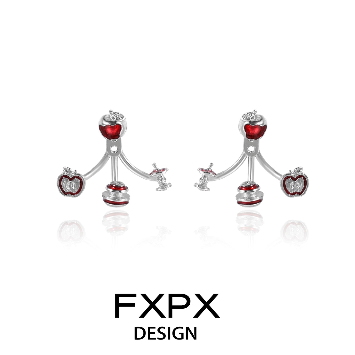 Sweet apple silver earrings featuring charming apple designs with red accents by FXPX