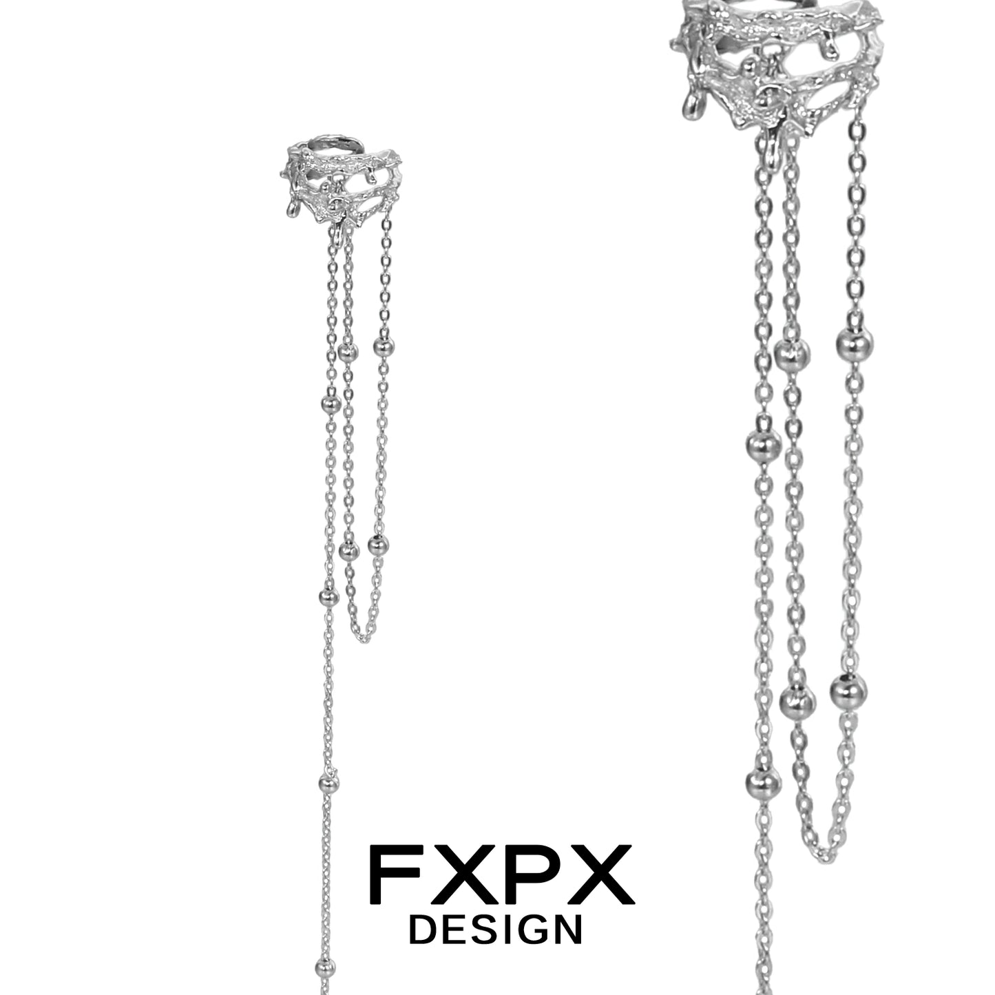 Stylish FXPX tassel ear cuff for women featuring elegant chain design and intricate detailing