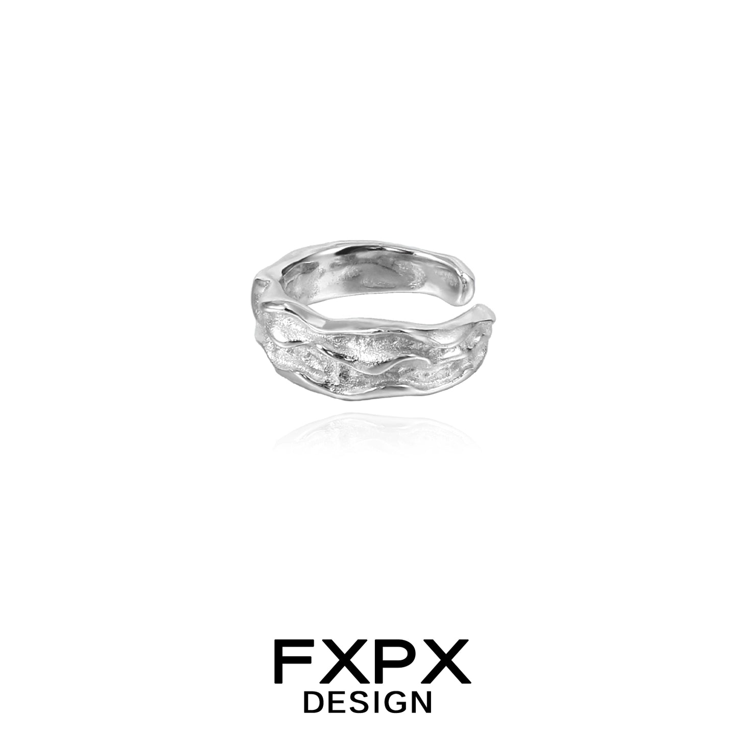 Textured silver ear cuff by FXPX with a unique wavy design for a stylish look