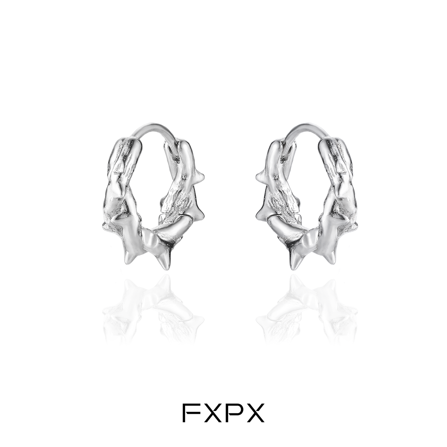 FXPX thorn silver hoop earrings featuring a unique thorn design for stylish elegance