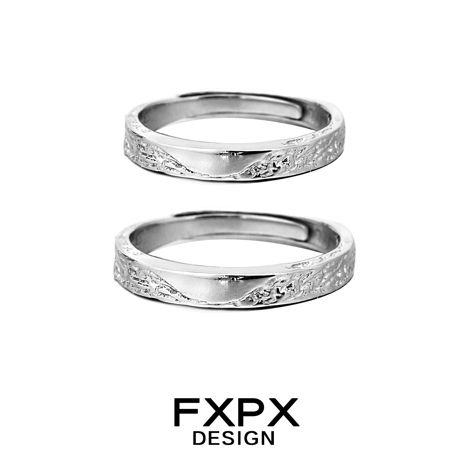 FXPX unique couple rings in silver with intricate design for matching lovers
