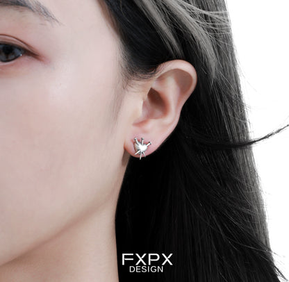 Stylish vintage punk silver earrings displayed on a model's ear for a trendy look