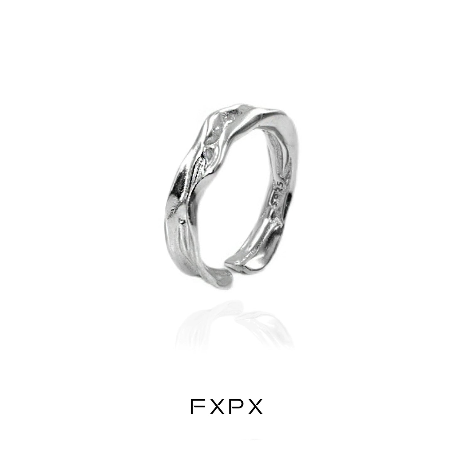 FXPX Silver Voyage Texture Ring with a Unique Organic Design for Everyday Wear