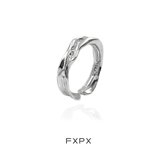 FXPX Silver Voyage Texture Ring with a Unique Organic Design for Everyday Wear
