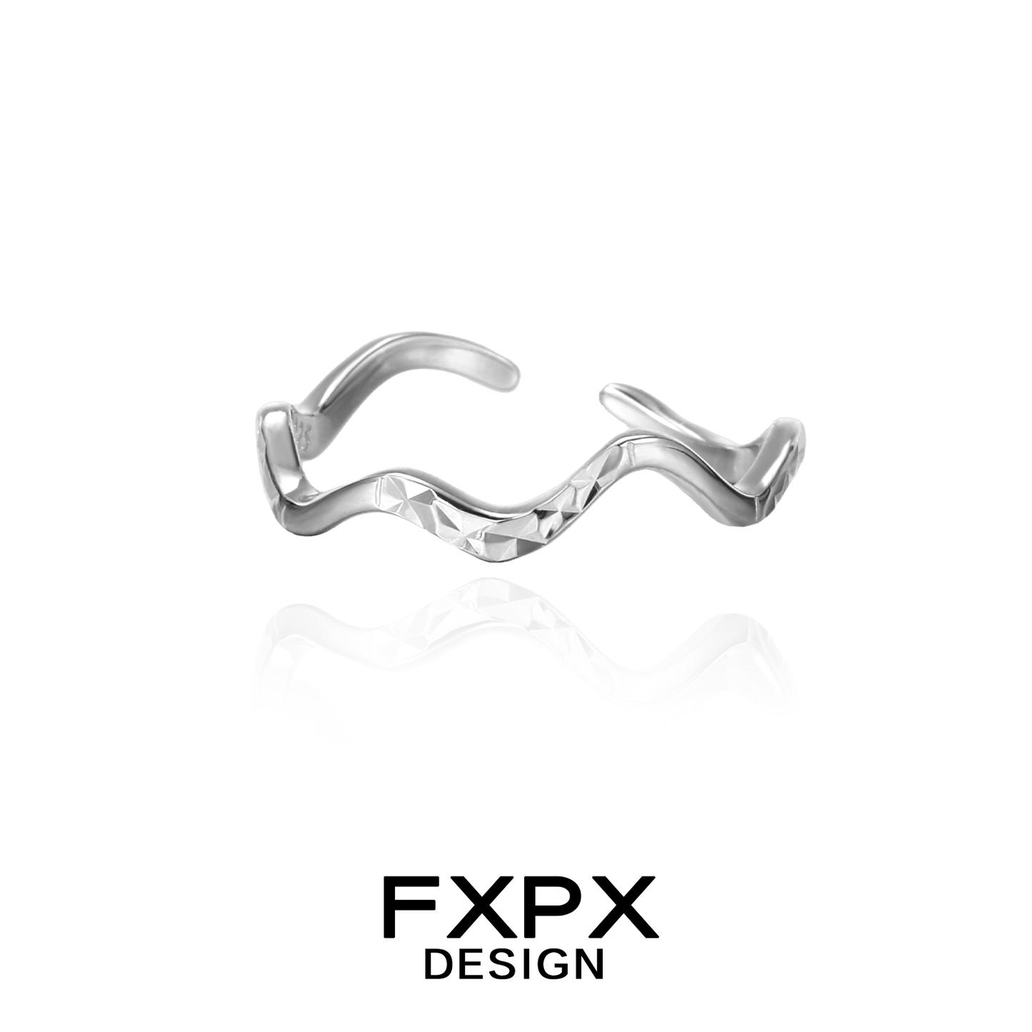 Stylish wavy silver ring by FXPX featuring a unique twisted design and polished finish