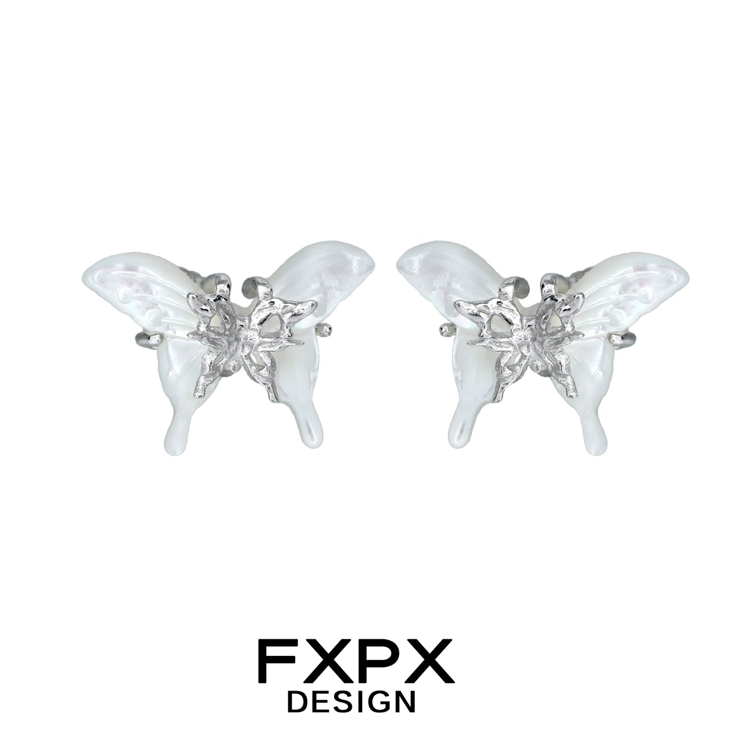 FXPX white shell butterfly earrings with a unique design and elegant detailing
