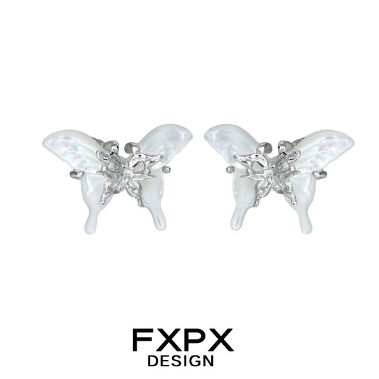 FXPX white shell butterfly earrings with a unique design and elegant detailing