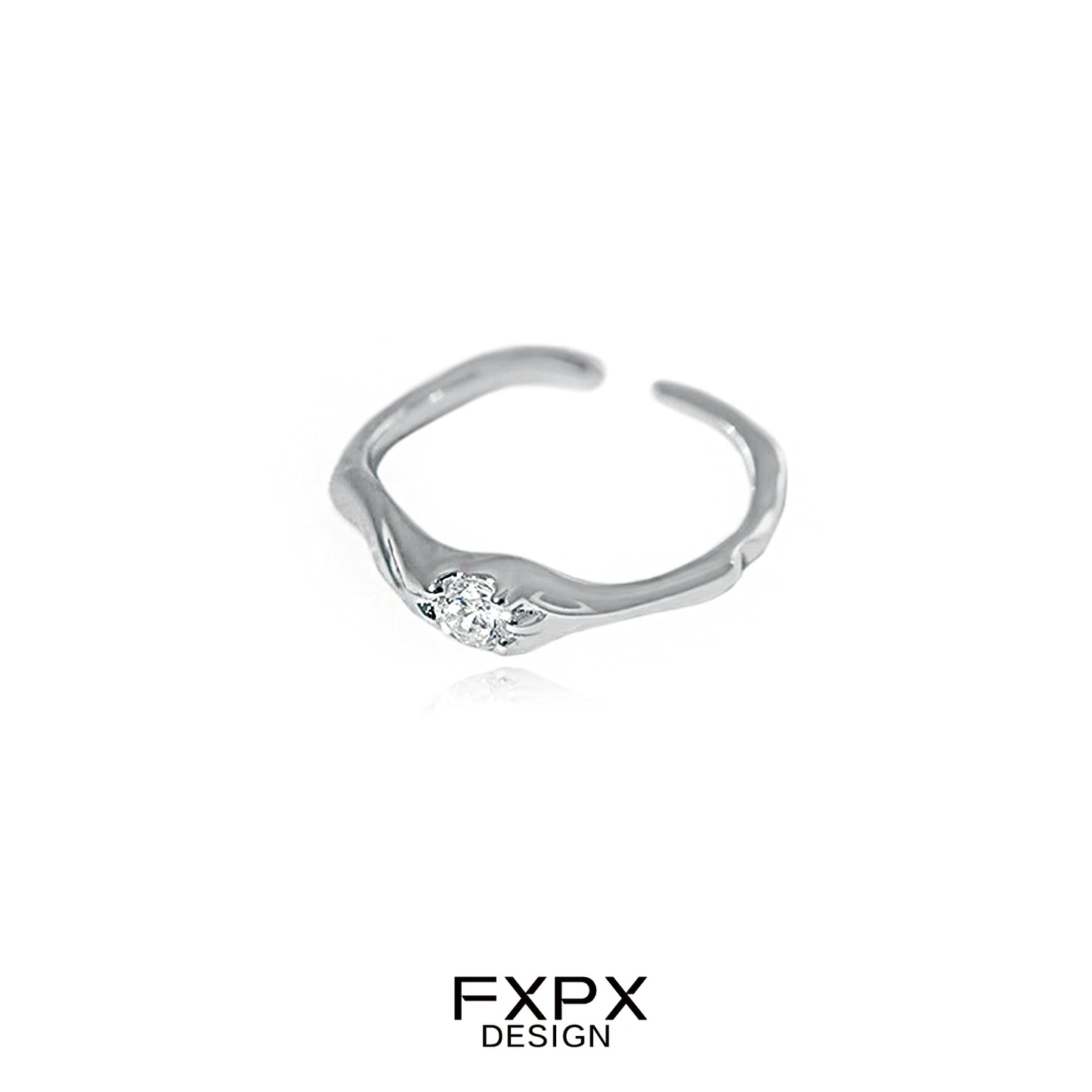 Stylish FXPX white zircon ring with a sleek design featuring a sparkling stone