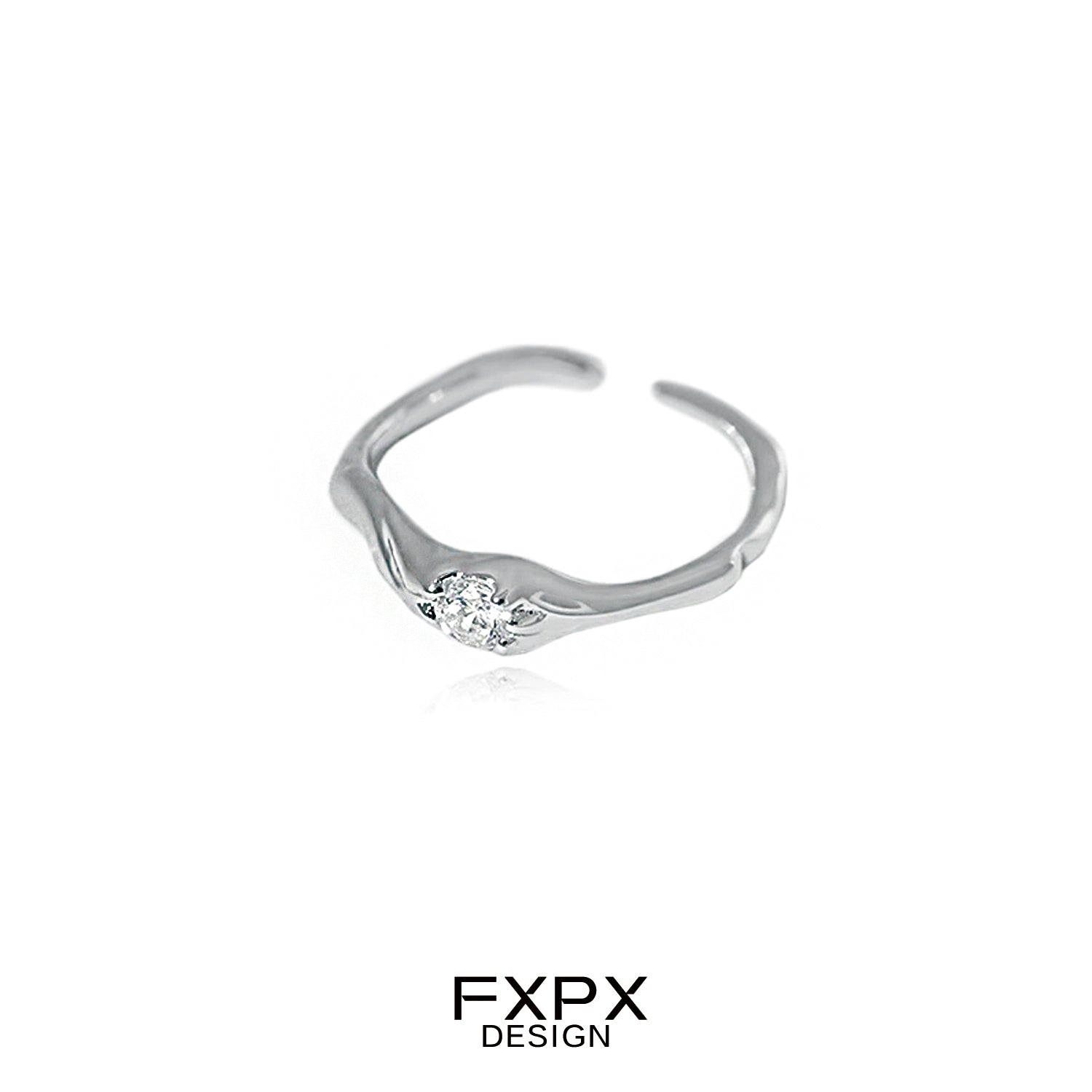Stylish FXPX white zircon ring with a sleek design featuring a sparkling stone