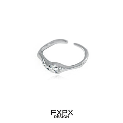 Stylish FXPX white zircon ring with a sleek design featuring a sparkling stone
