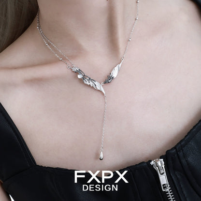 FXPX Y2K black feather necklace with intricate design and elegant drop detail