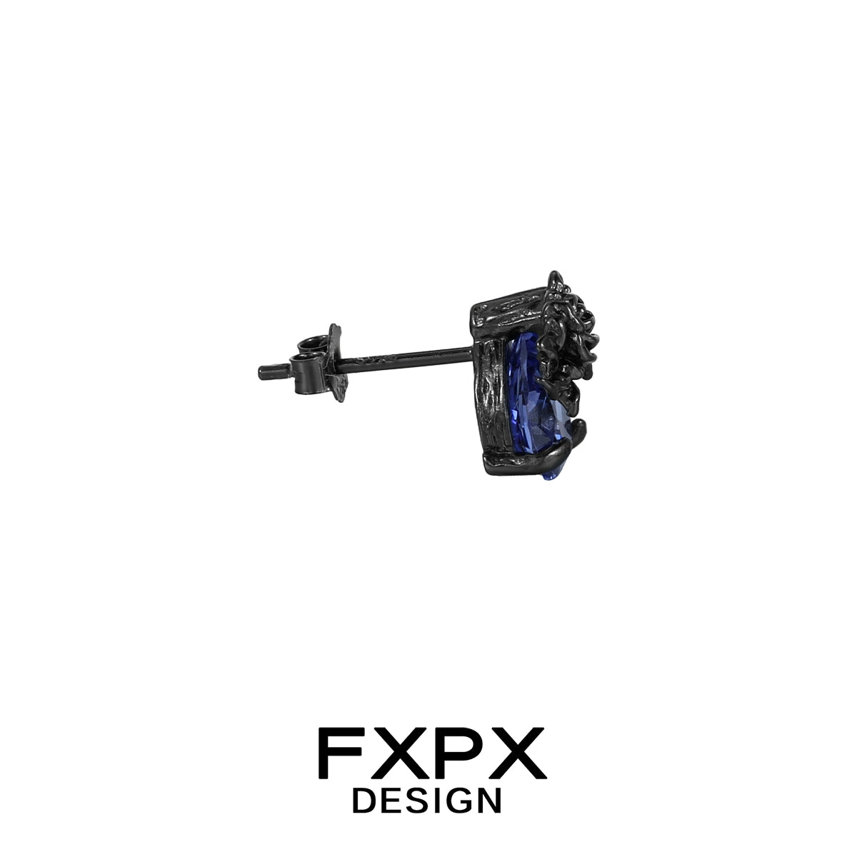 FXPX Y2K blue rose earrings with intricate design and black metal setting for a vintage look