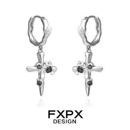 Stylish FXPX Y2K cross earrings featuring intricate design and sparkling accents