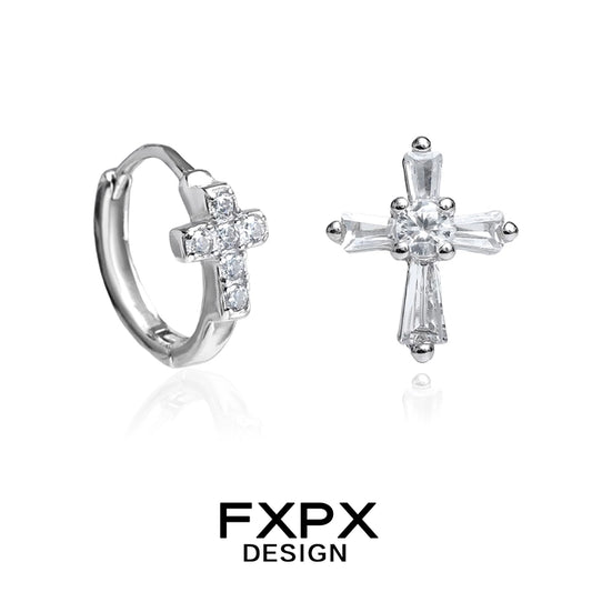 FXPX Y2K cross earrings featuring sparkling crystals in a modern design