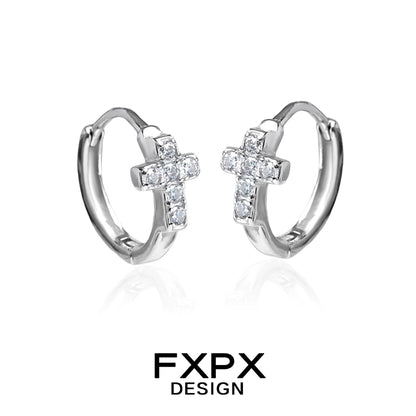 FXPX Y2K cross earrings in silver with sparkling crystal accents for a trendy look