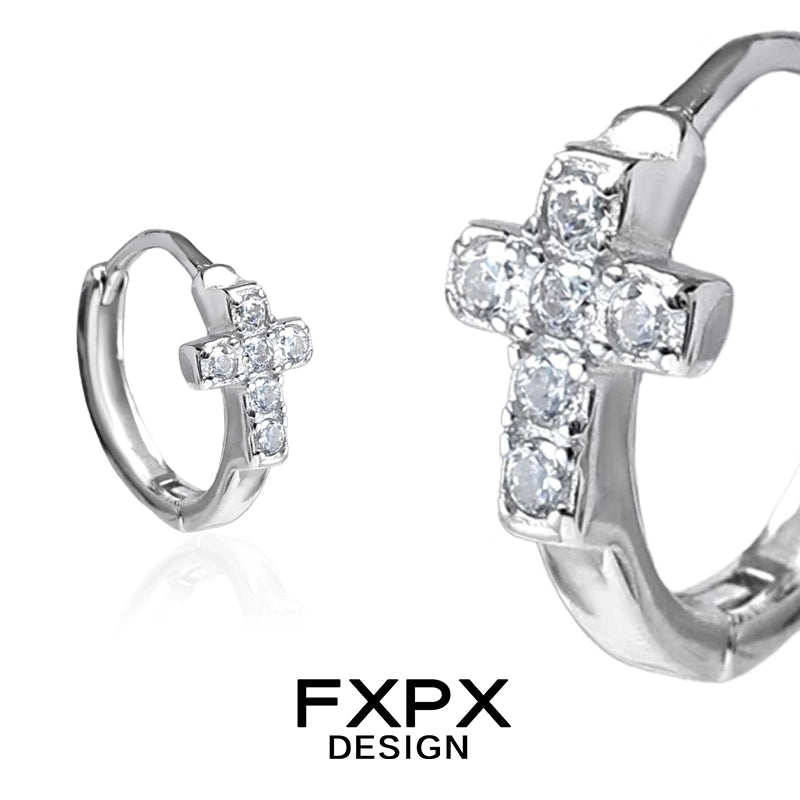FXPX Y2K cross earrings in silver featuring sparkling gemstones for a trendy look