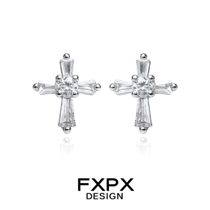 Stylish FXPX Y2K cross earrings featuring sparkling crystal details for a trendy look