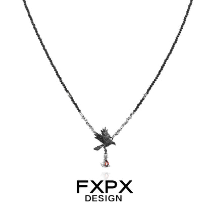 FXPX Y2K crow pendant necklace featuring a stylish black chain and detailed crow design