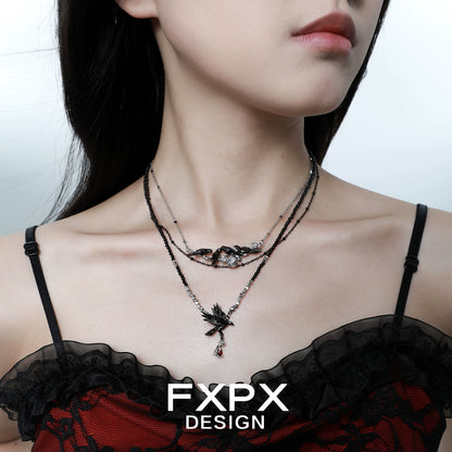 Y2K crow pendant necklace with layered chains for a trendy and edgy style