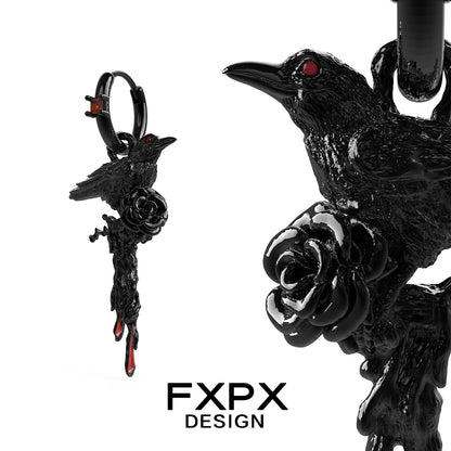 FXPX Y2K dark crow ear cuff featuring a crow and rose design for a unique edgy style