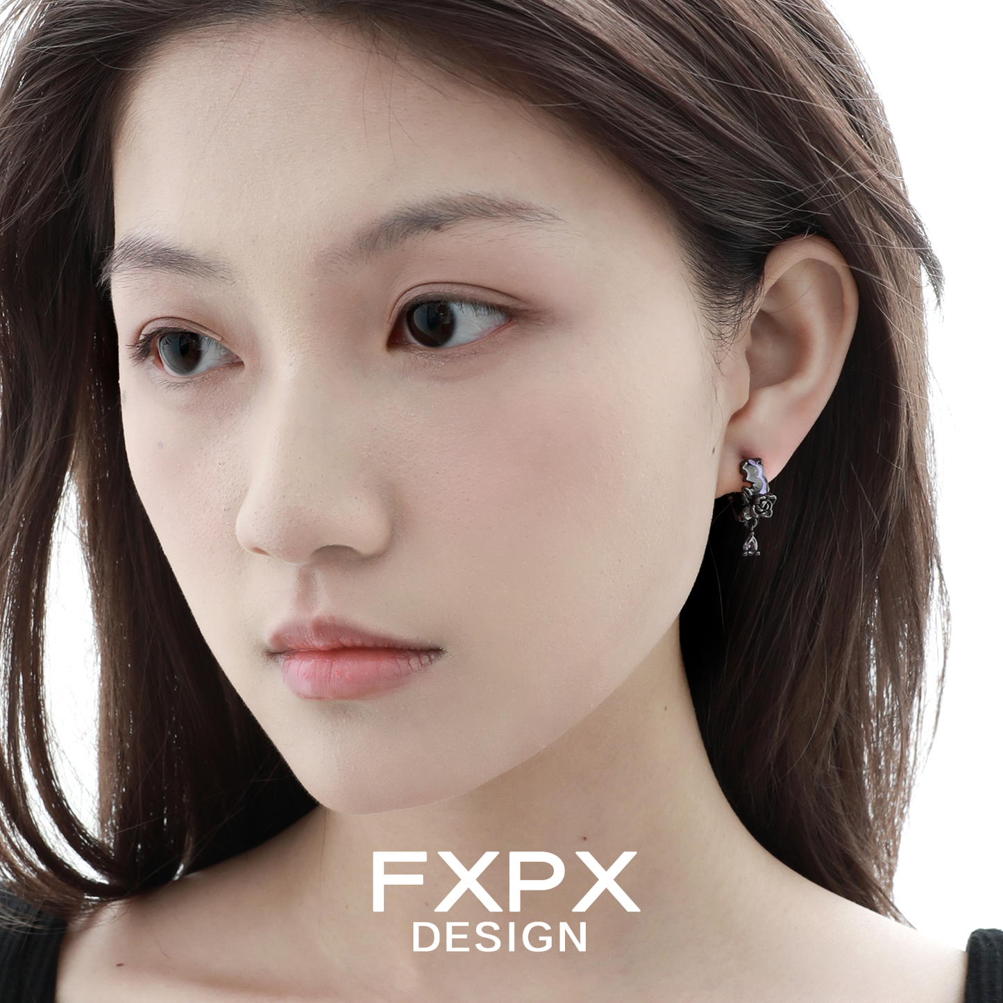 Y2K dark rose earrings showcased on a model for a trendy and modern accessory look