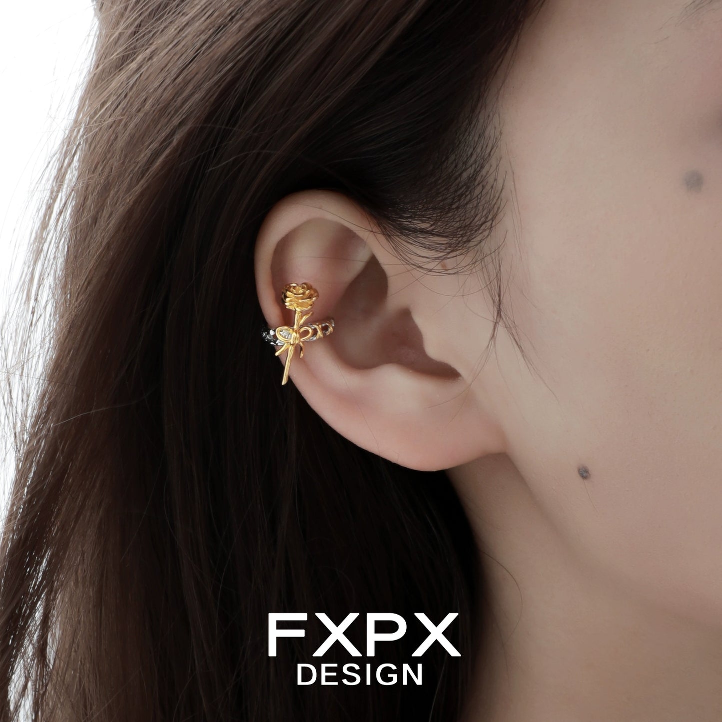 FXPX Y2K golden rose ear cuff elegantly designed for a stylish and trendy look