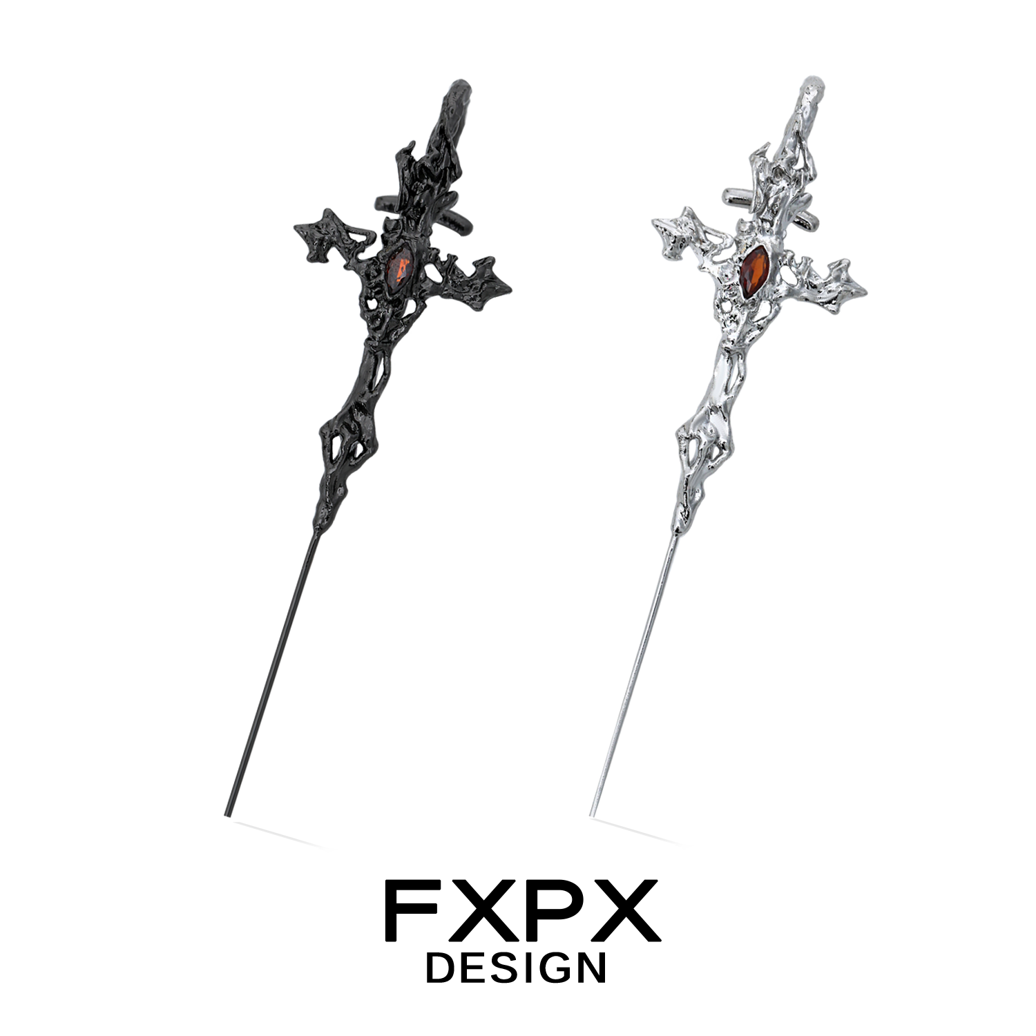 FXPX Y2K gothic cross earring with intricate design and gemstone accent for bold fashion statement